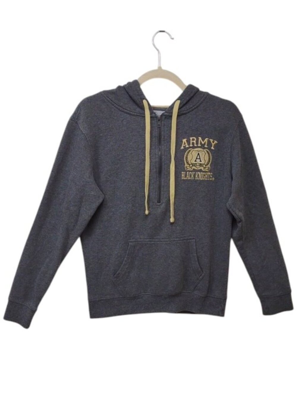 Vintage Army Black Knights Medium Gray Quarter Zip Gold Embroidery Crest Hoodie